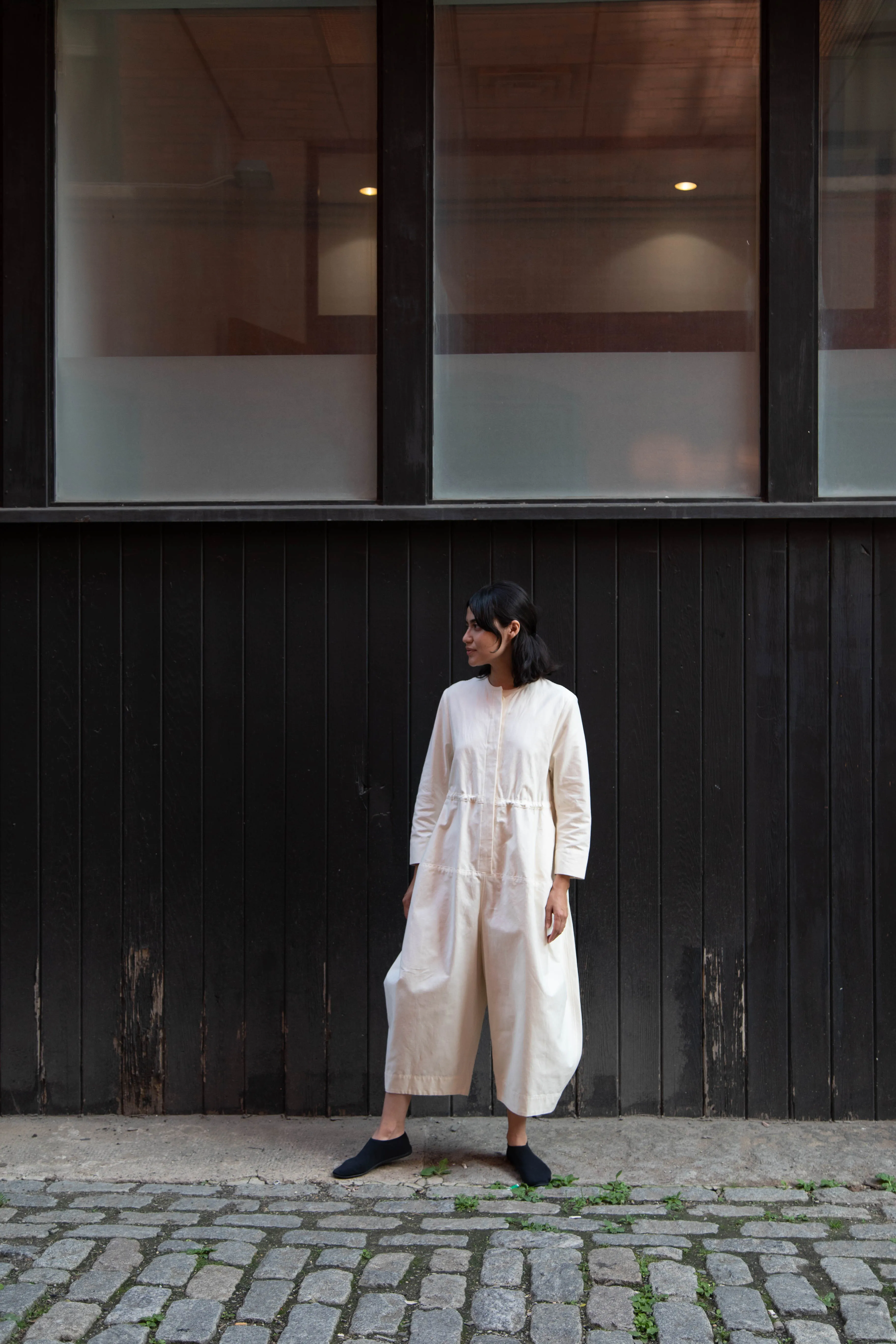 Tenne Handcrafted Modern | Barrel Leg Jumpsuit in Cream
