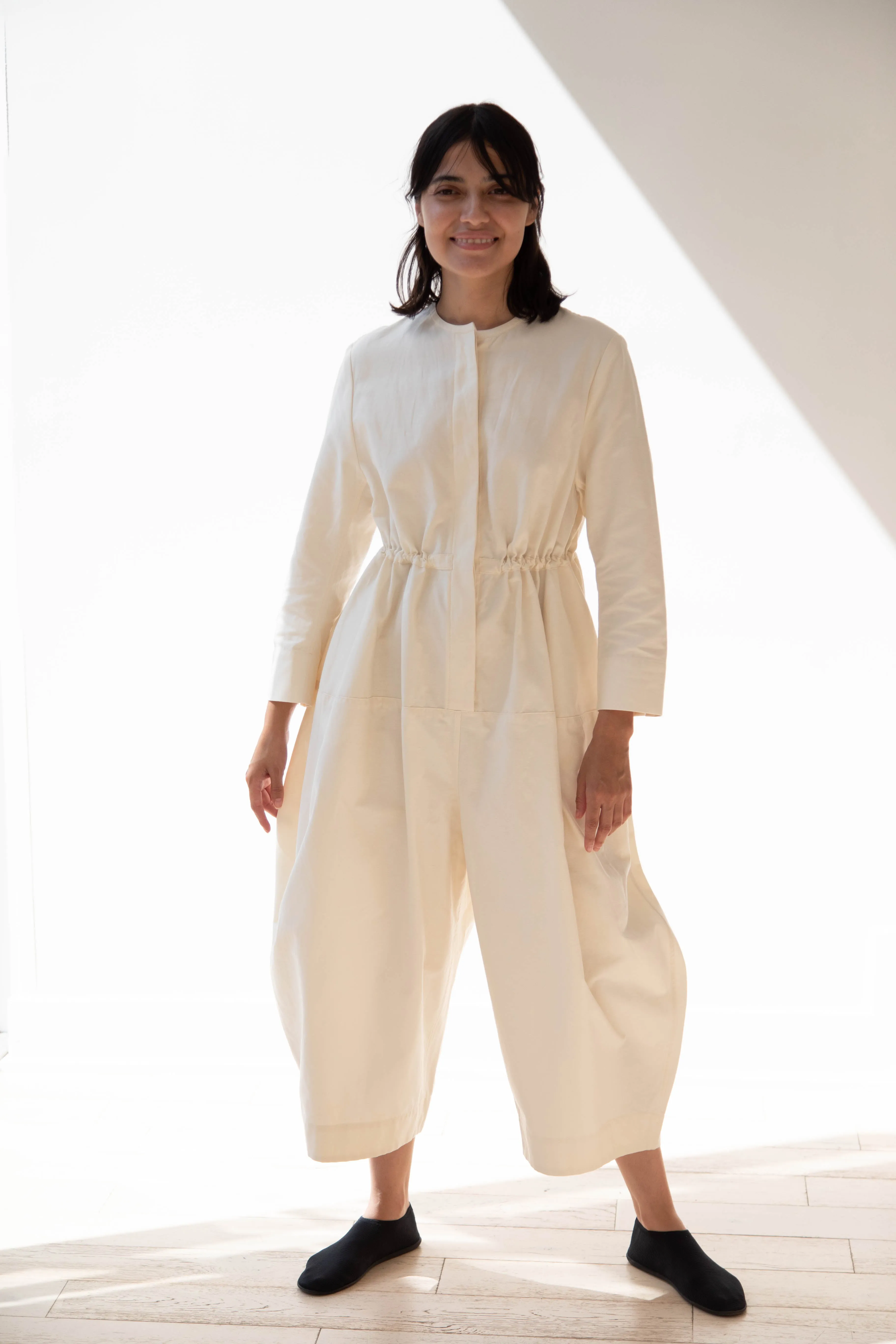 Tenne Handcrafted Modern | Barrel Leg Jumpsuit in Cream