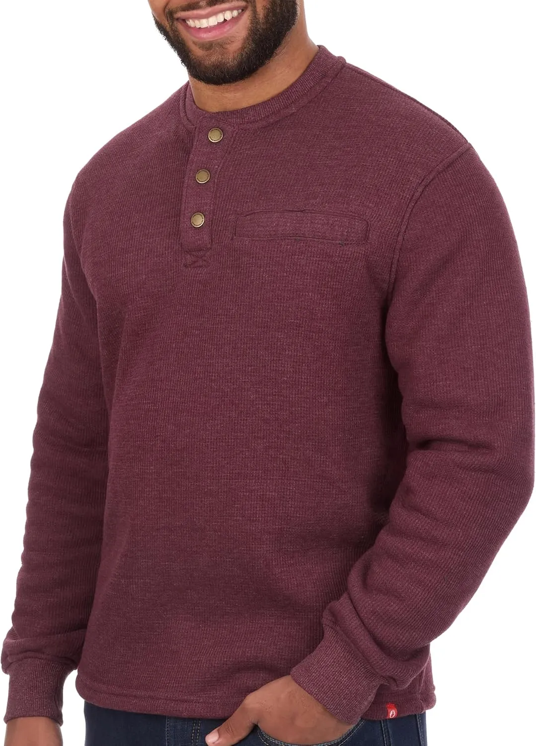 The American Outdoorsman Sherpa Lined Waffle Henley for Men - Thermal Long Sleeve Shirt Bonded Sherpa Lining For Outdoors