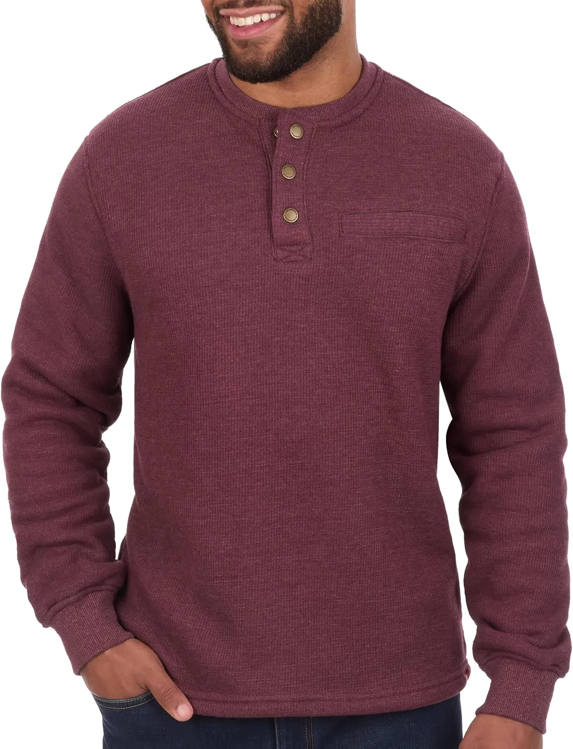 The American Outdoorsman Sherpa Lined Waffle Henley for Men - Thermal Long Sleeve Shirt Bonded Sherpa Lining For Outdoors