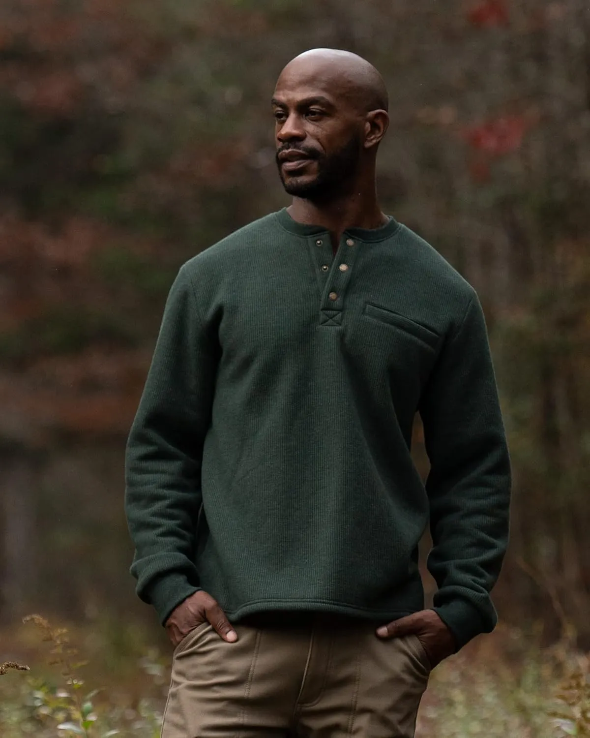 The American Outdoorsman Sherpa Lined Waffle Henley for Men - Thermal Long Sleeve Shirt Bonded Sherpa Lining For Outdoors