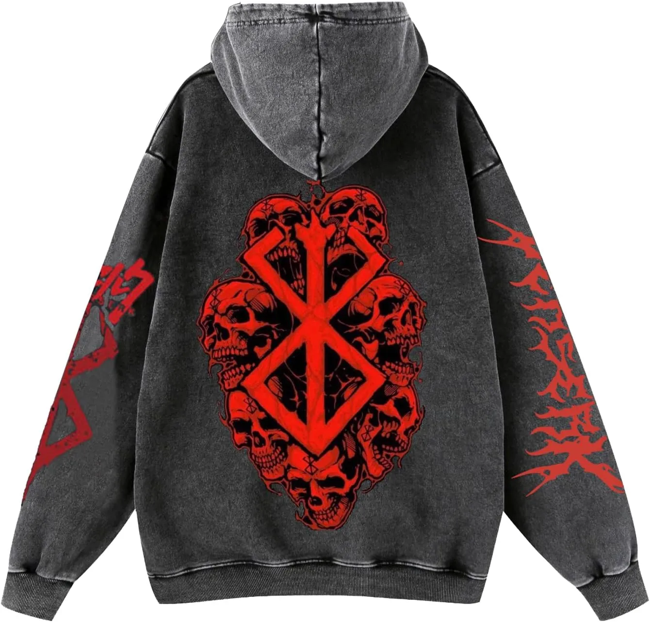 Unisex Retro Berserks Washed Hoodie Men Anime Novelty 3D Printed Vintage Sweatshirts Long Sleeve Casual Pullover