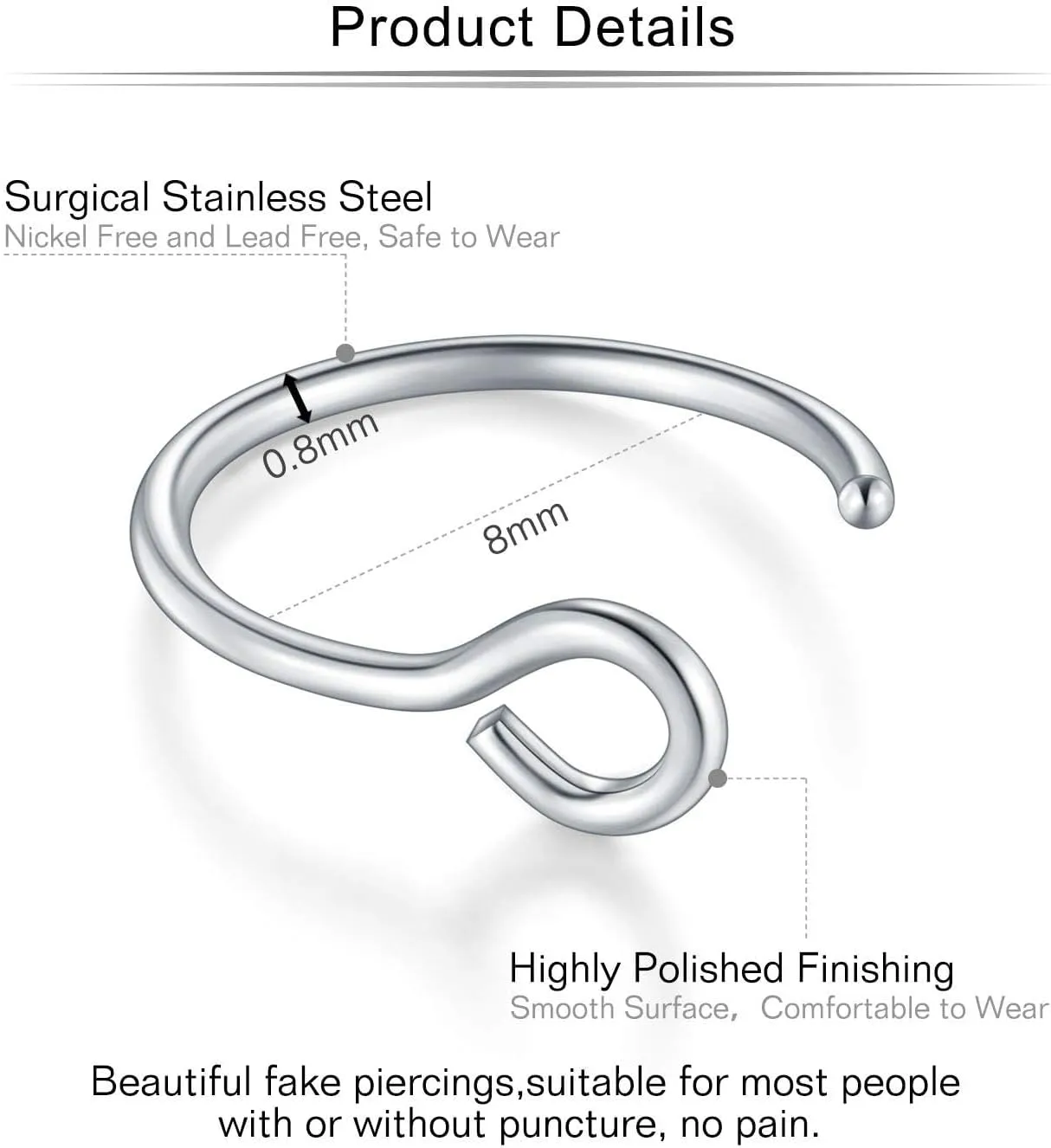 VCMART Fake Nose Ring Fake Septum Fake Nose Ring Hoop Clip On Fake Nose Piercing Faux Lip Ear Septum Nose Ring Non Pierced Fake Nose Rings for Women Men No Piercing Body Jewelry