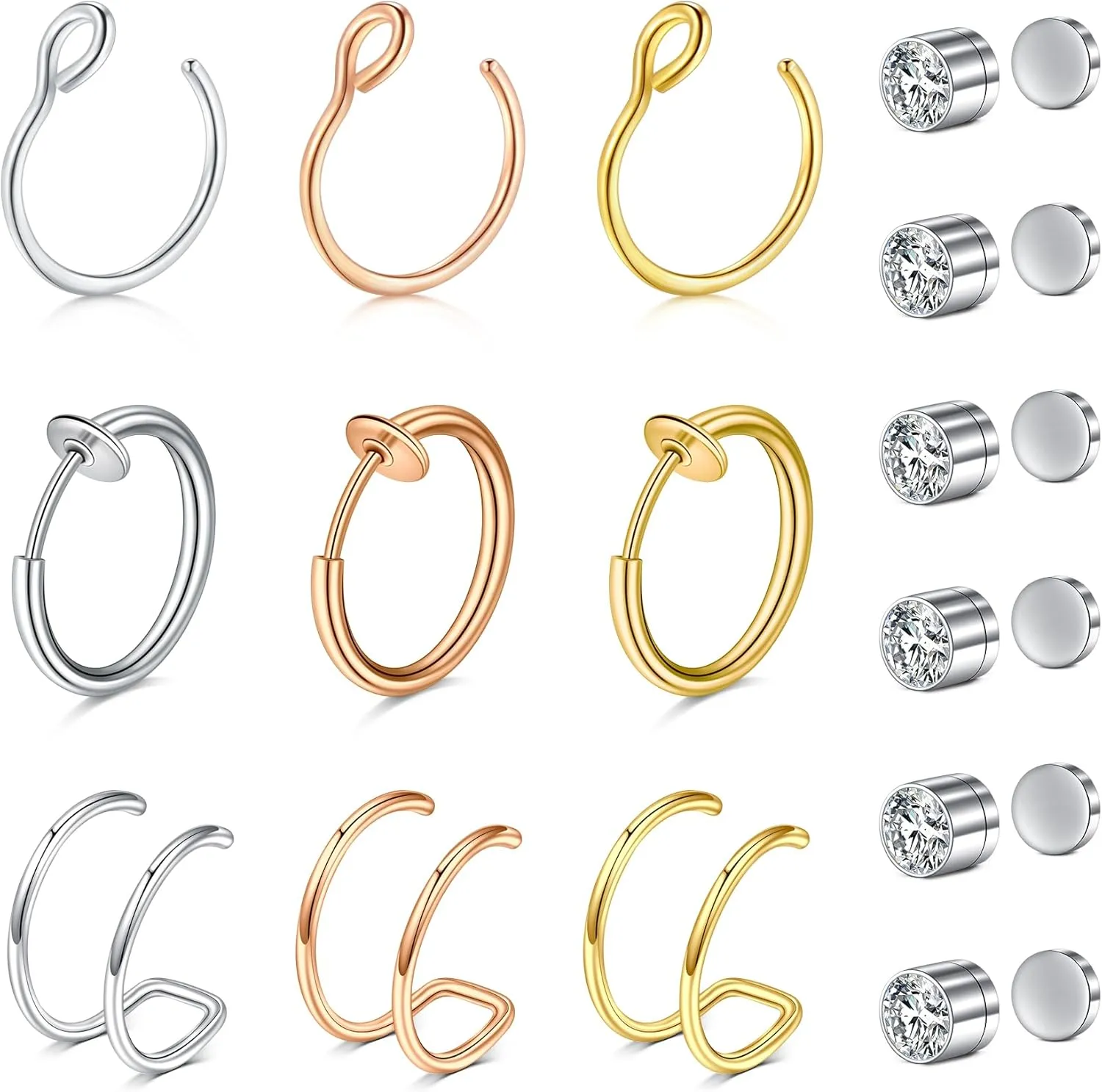 VCMART Fake Nose Ring Fake Septum Fake Nose Ring Hoop Clip On Fake Nose Piercing Faux Lip Ear Septum Nose Ring Non Pierced Fake Nose Rings for Women Men No Piercing Body Jewelry