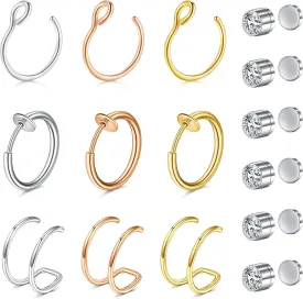 VCMART Fake Nose Ring Fake Septum Fake Nose Ring Hoop Clip On Fake Nose Piercing Faux Lip Ear Septum Nose Ring Non Pierced Fake Nose Rings for Women Men No Piercing Body Jewelry