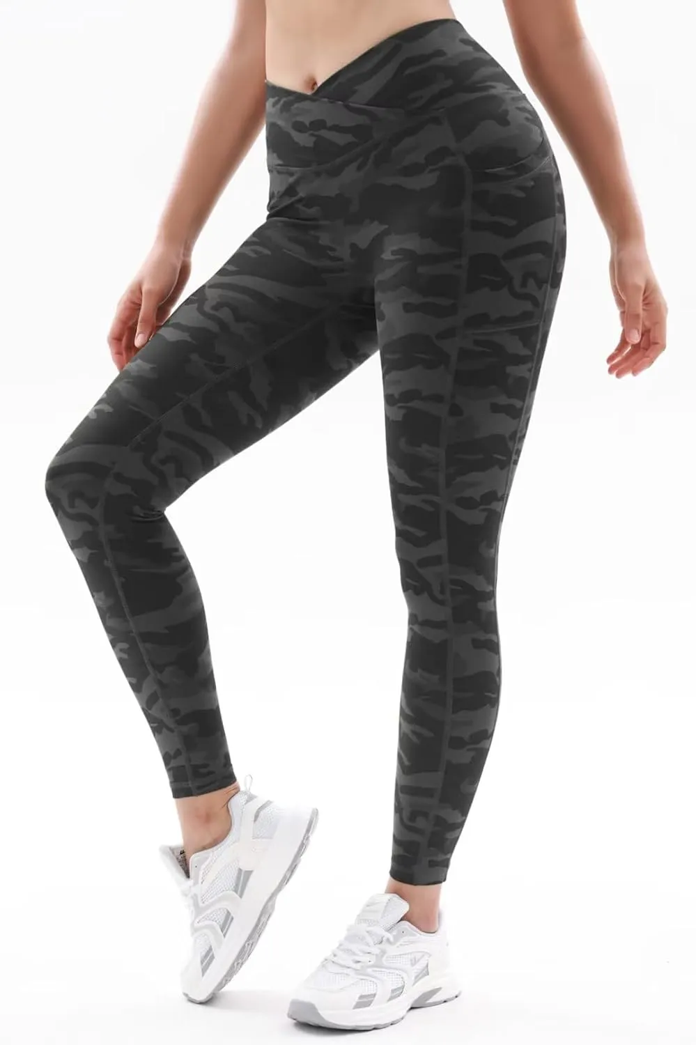 Vertvie Women's High Waisted Leggings Crossover V Waist Butt Lift Yoga Pants Athletic Tummy Control Workout Leggings