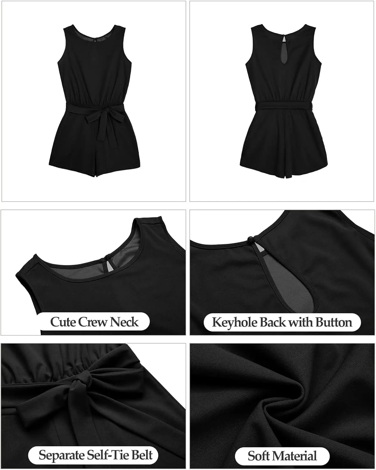 Vetinee Womens Summer Belted Romper Keyhole Back Short Sleeve Jumpsuit Playsuit