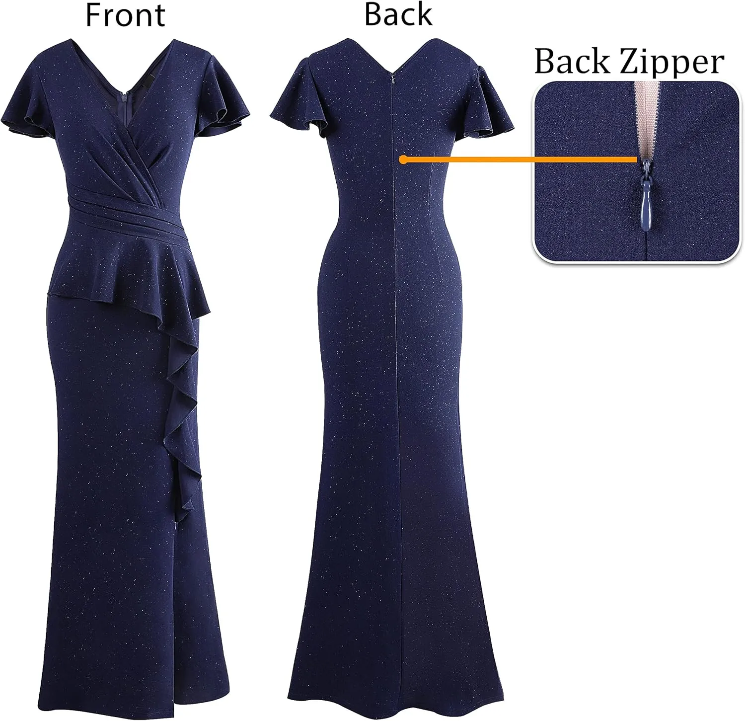 VFSHOW Womens Ruched Wrap V Neck Ruffle Formal Prom Peplum High Slit Maxi Dress 2023 Wedding Guest Cocktail Evening Long Gown