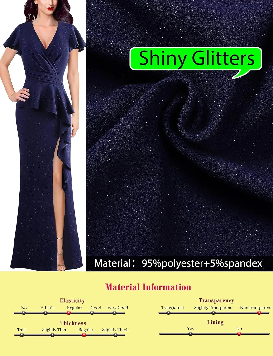 VFSHOW Womens Ruched Wrap V Neck Ruffle Formal Prom Peplum High Slit Maxi Dress 2023 Wedding Guest Cocktail Evening Long Gown