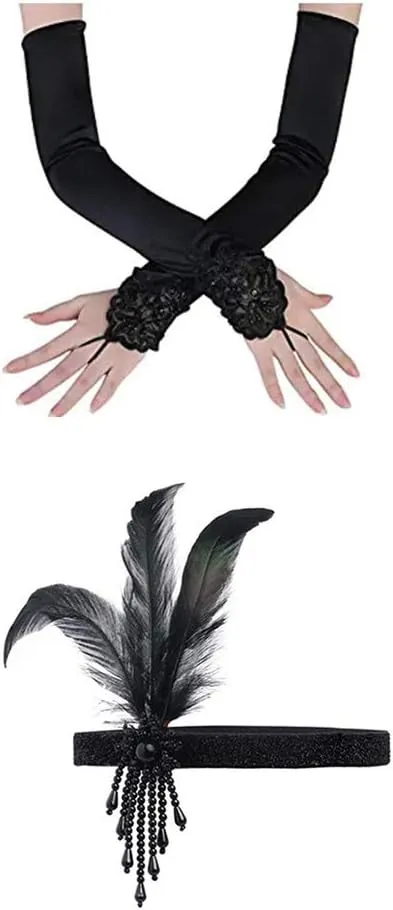 Women's 1920s Flapper Dress Vintage Great Gatsby Party Sequin Maxi Evening Cocktail Dresses with 20s Accessories Set