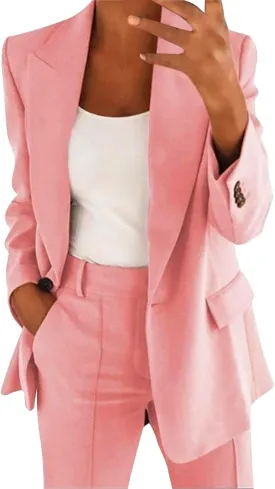 Womens 2025 Casual Temperament Solid Blazers Lapel Button Long Sleeve Cardigans with Pockets Loose Slim Formal Jackets