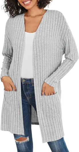 Womens Cardigan Sweater Lightweigh Long Sleeve Open Front Knit Oversized Cardigans with Pockets Trendy Spring Tops