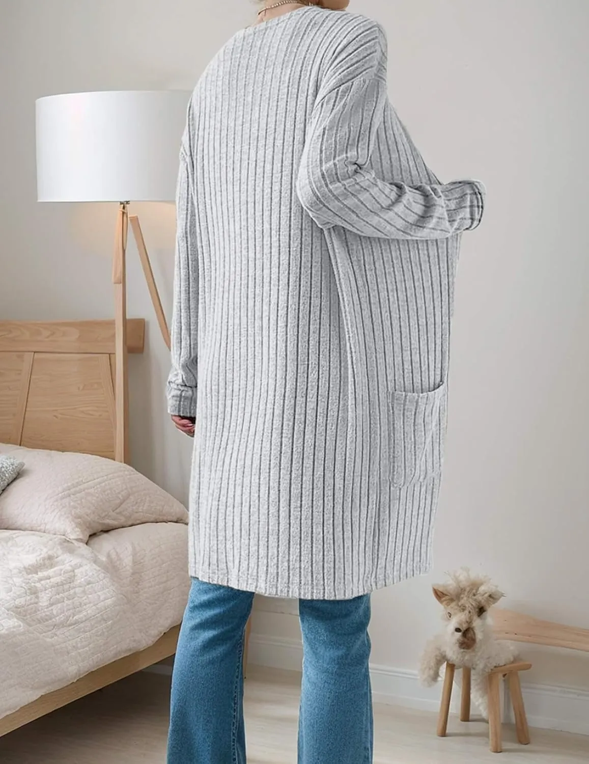 Womens Cardigan Sweater Lightweigh Long Sleeve Open Front Knit Oversized Cardigans with Pockets Trendy Spring Tops