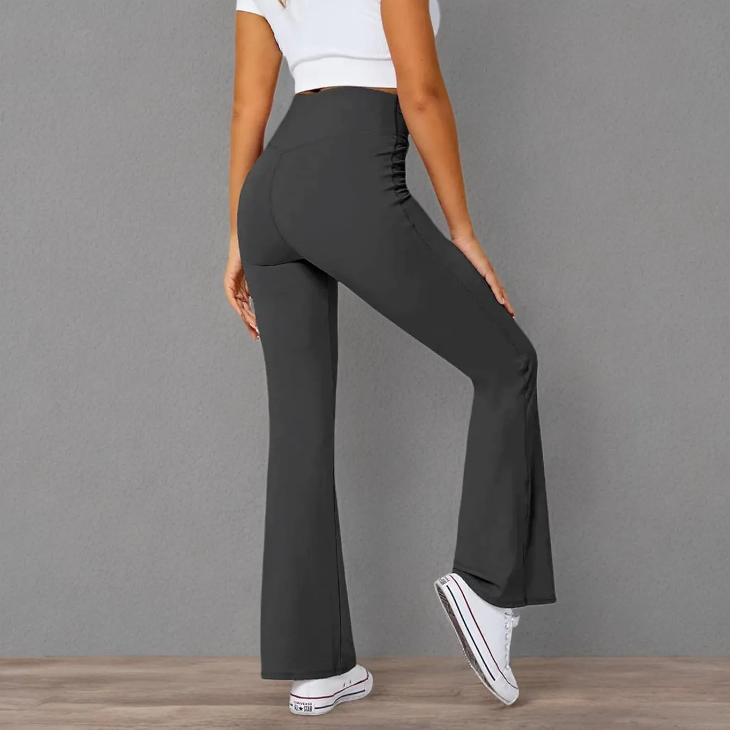 Women's Flare Leggings with Pockets-Crossover High Waisted Bootcut Yoga Pants-Tummy Control Bell Bottom Leggings