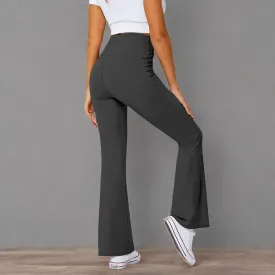 Women's Flare Leggings with Pockets-Crossover High Waisted Bootcut Yoga Pants-Tummy Control Bell Bottom Leggings