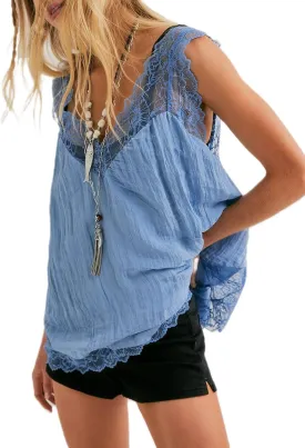 Womens Lace Trim Flowy Tank Top Boho Lace V Neck Sleeveless Camisole Tops Backless Beach Vacation Going Out Vest