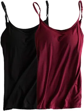 Womens Modal Built-in Bra Padded Camisole Yoga Tanks Tops