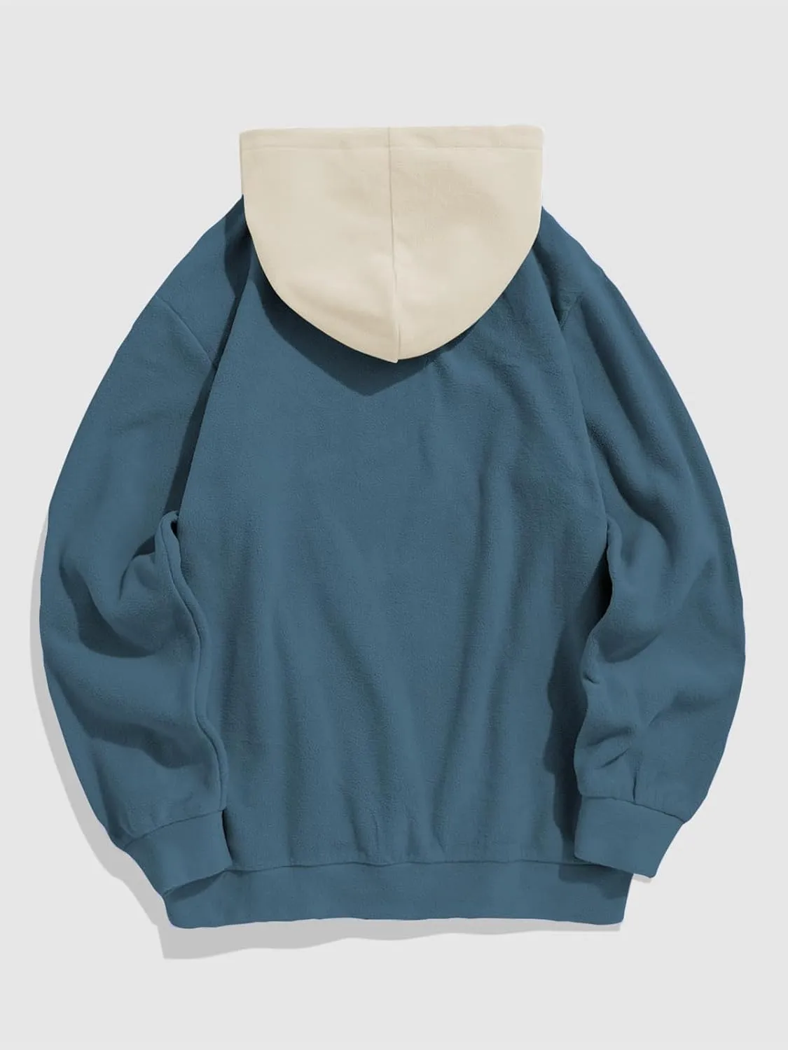 ZAFUL Men's Hooded Sweatshirt, Letter Mountain Graphic Embroidery Plush Fleece Casual Drawstring Pullover Hoodie