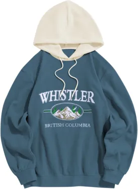 ZAFUL Men's Hooded Sweatshirt, Letter Mountain Graphic Embroidery Plush Fleece Casual Drawstring Pullover Hoodie