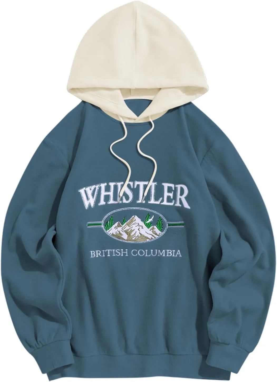 ZAFUL Men's Hooded Sweatshirt, Letter Mountain Graphic Embroidery Plush Fleece Casual Drawstring Pullover Hoodie