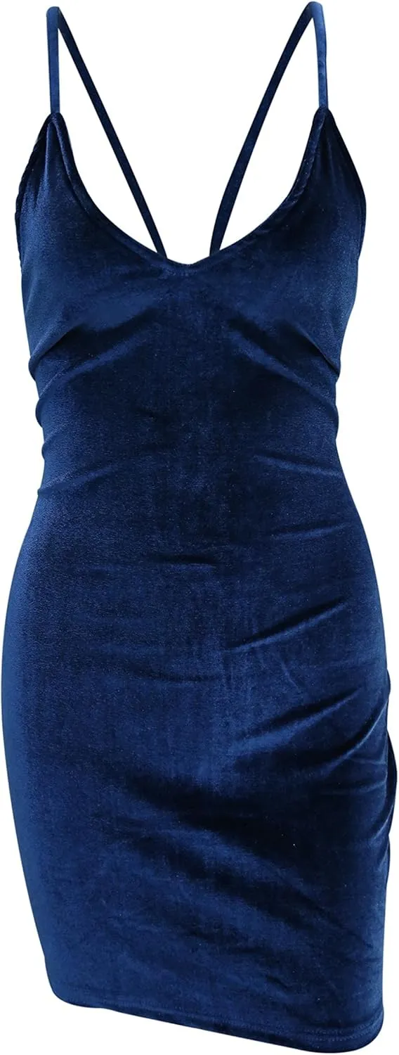 Zyyfly Doramode Women Sexy Club Dress Sleeveless Backless Velvet Mini Clothes Body Tight Dresses