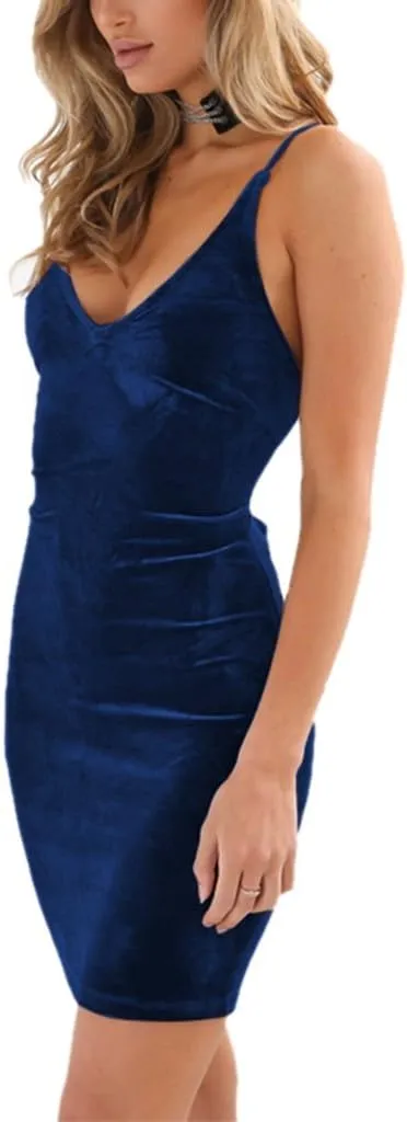 Zyyfly Doramode Women Sexy Club Dress Sleeveless Backless Velvet Mini Clothes Body Tight Dresses