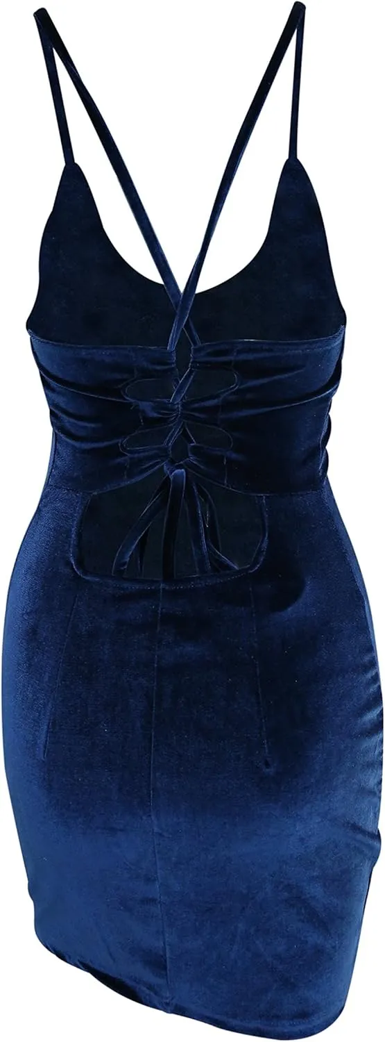 Zyyfly Doramode Women Sexy Club Dress Sleeveless Backless Velvet Mini Clothes Body Tight Dresses